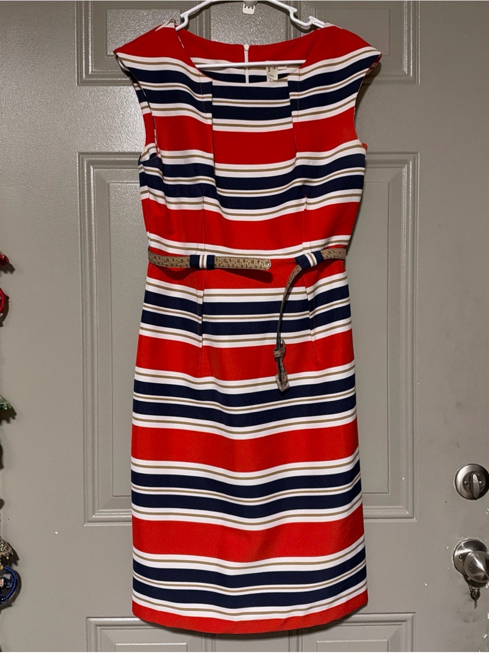 Emma & Michele Red and Navy Striped Sheath Dress size 10